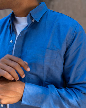 Blue Slim Fit Casual Hemp Shirt